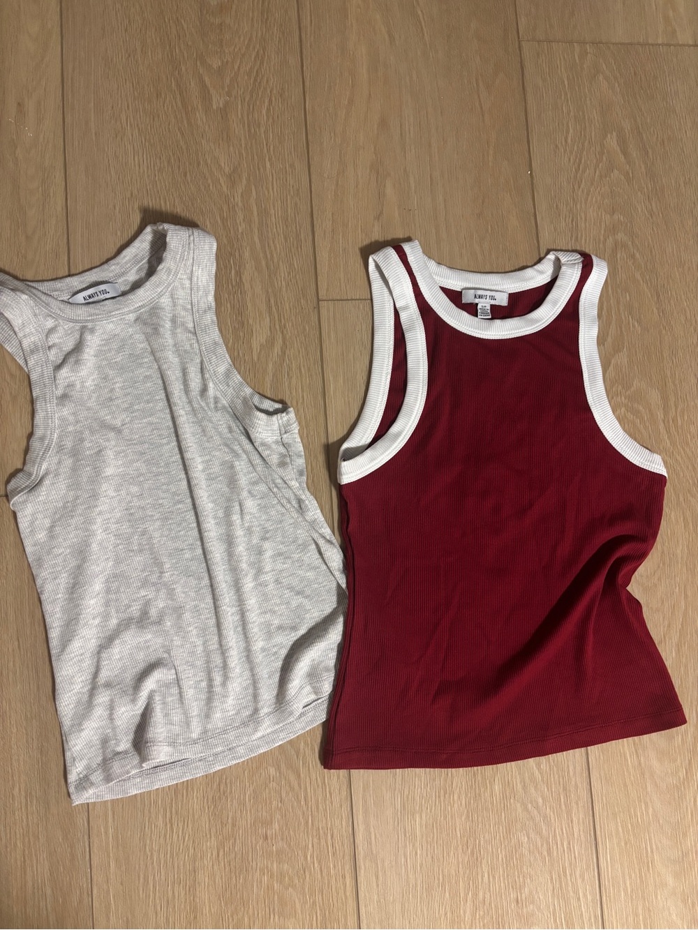 Always Kids Ribbed Tank Tops - Burgundy with White Trim & Heather Gray